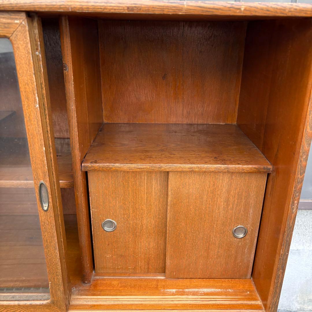 昭和レトロ 無垢材 茶棚 茶箪笥 ガラス戸 サイドボード 古家具 ビンテージ