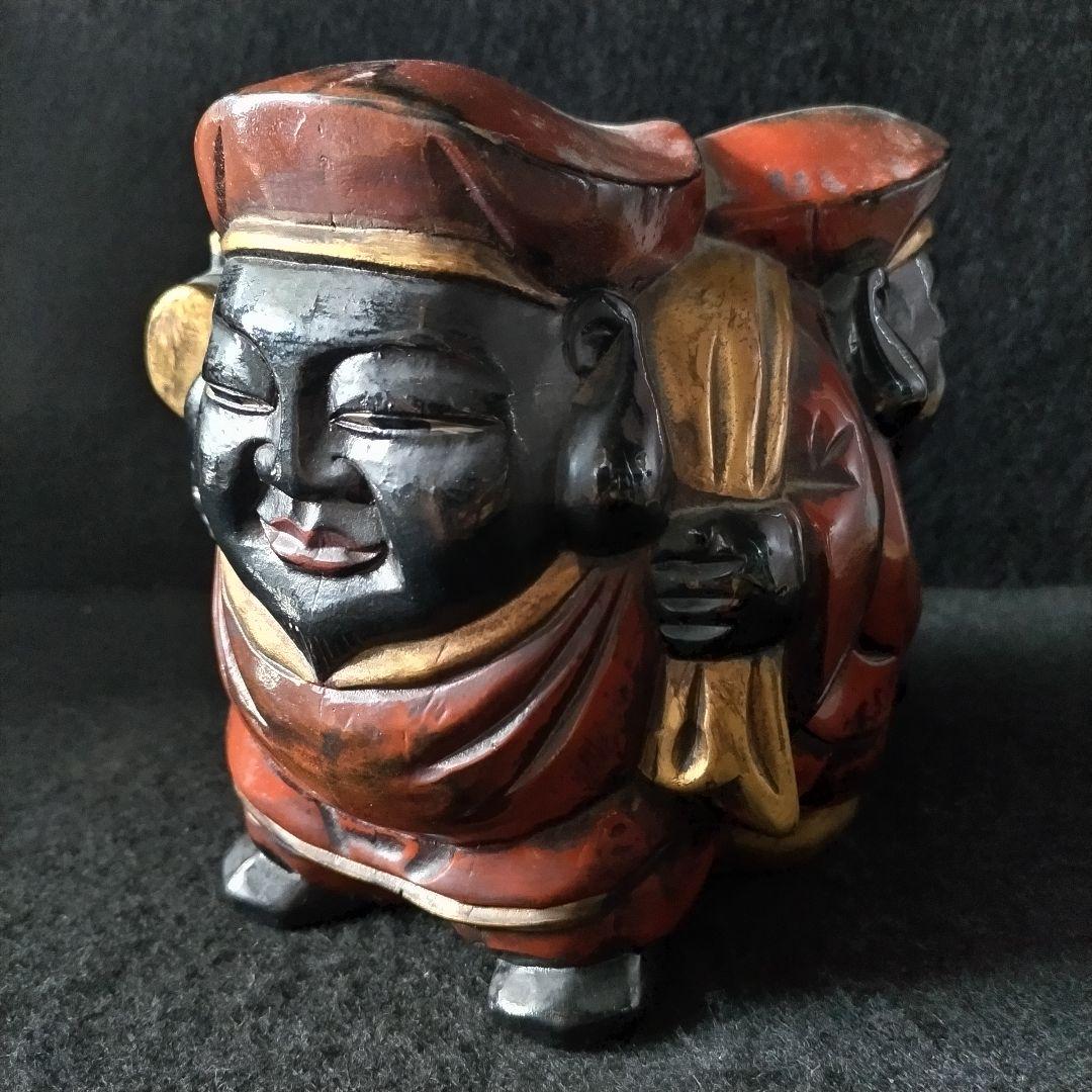 三面大黒天 木製 時代物 骨董品