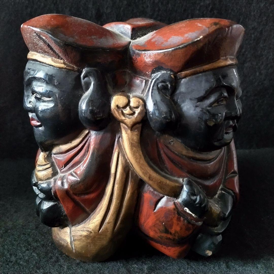 三面大黒天 木製 時代物 骨董品
