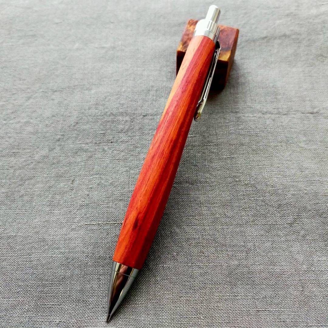 チューリップウッド　濃色　ハンドメイド　木軸シャープペン　0.5mm　シルバー