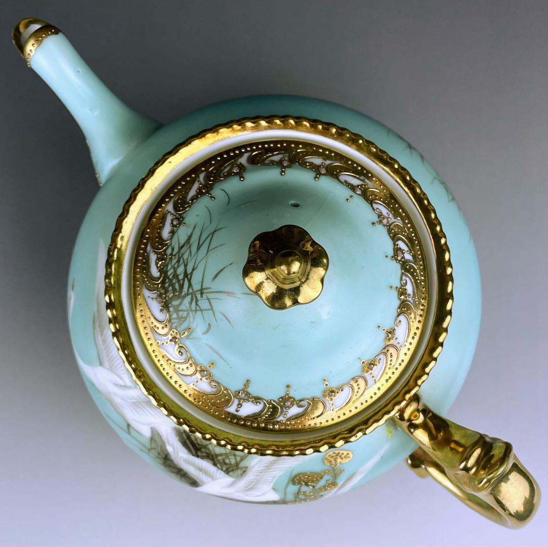 【訳あり】オールドノリタケ フライングスワン 脚付きティーポット ジュエル