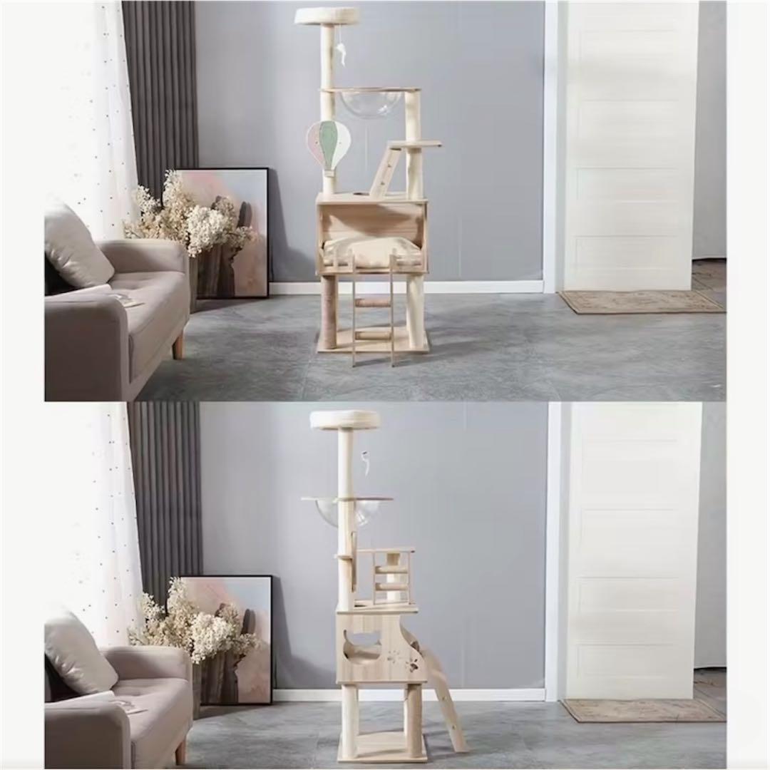 新品未使用☆木製モダン据え置き型キャットタワー　高さ157cm (気球)