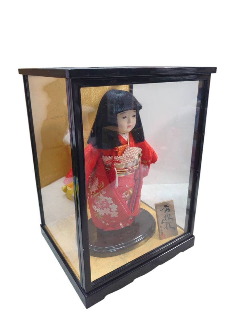 市松人形 正絹着物　公司作　ケース付伝統工芸品　日本人形