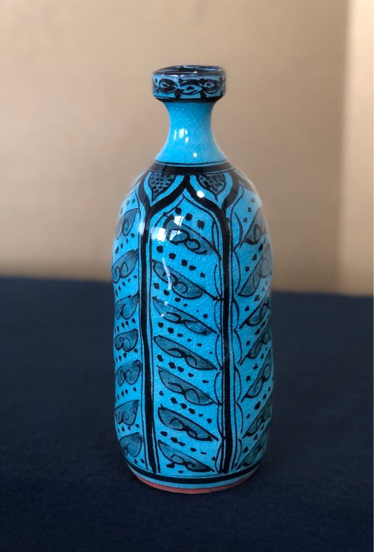 割引❗️《R》トルコ青 花入 秀逸作 加藤賢司 陶歴書 共布 共箱250820G1