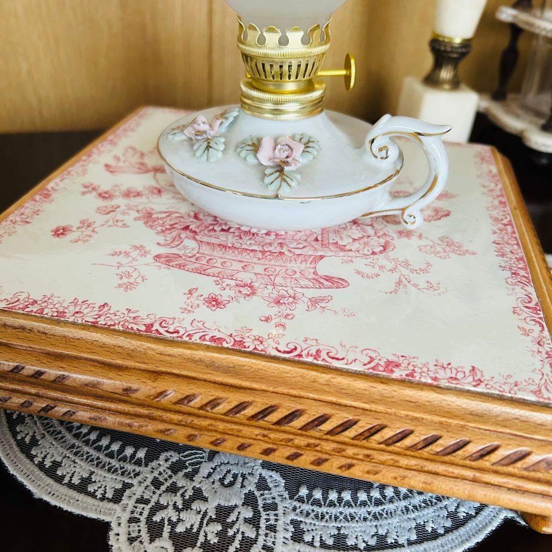 フランスアンティーク　トリベッド　足付き　鍋敷き　木製＆陶磁器