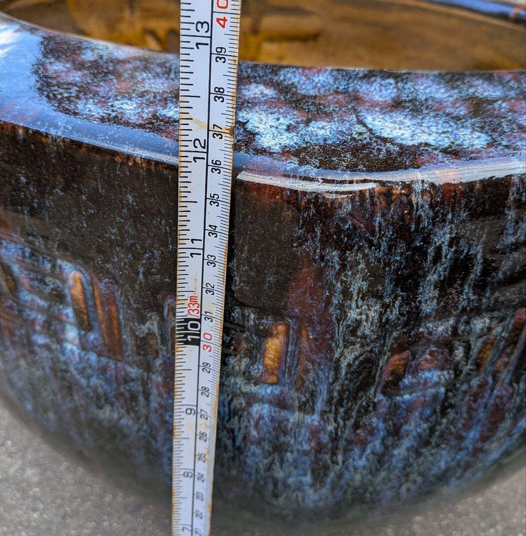 大型火鉢　青い八角形の火鉢★陶器製 直径59・内寸40.5・高さ36