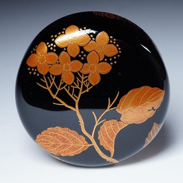 前端春斎　紫陽花蒔絵黒 棗　内銀溜　共箱　茶道具　薄茶器