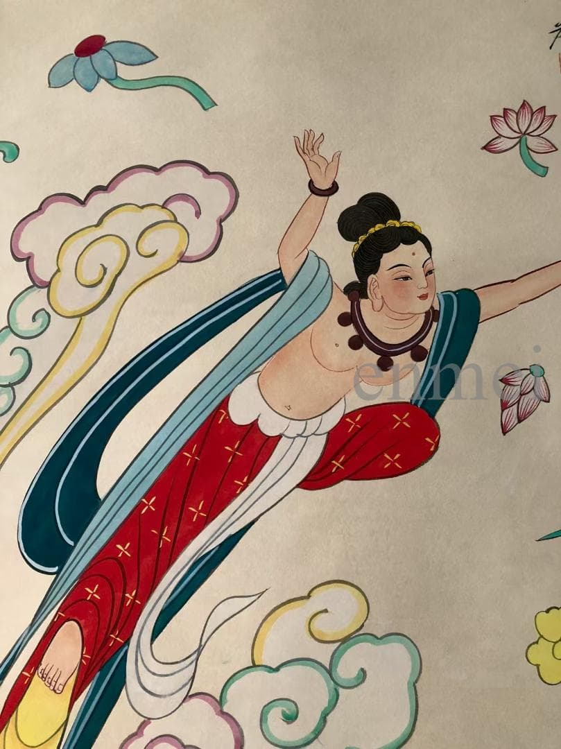 中国古美術・張大千款・飛天人物画・掛軸・純手描き・文房置物・水墨画・書道品・絹本