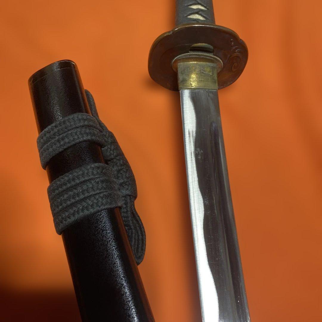 居合刀(刀袋付) 濃緑柄 竹笹木瓜鍔 黒梨地呂鞘