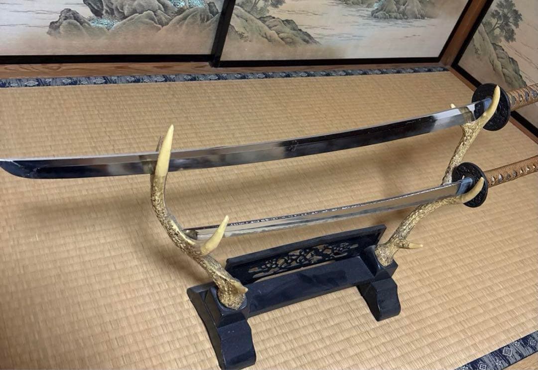 模造刀　刀装具　日本刀　居合刀　鹿の角 鹿角置台セット