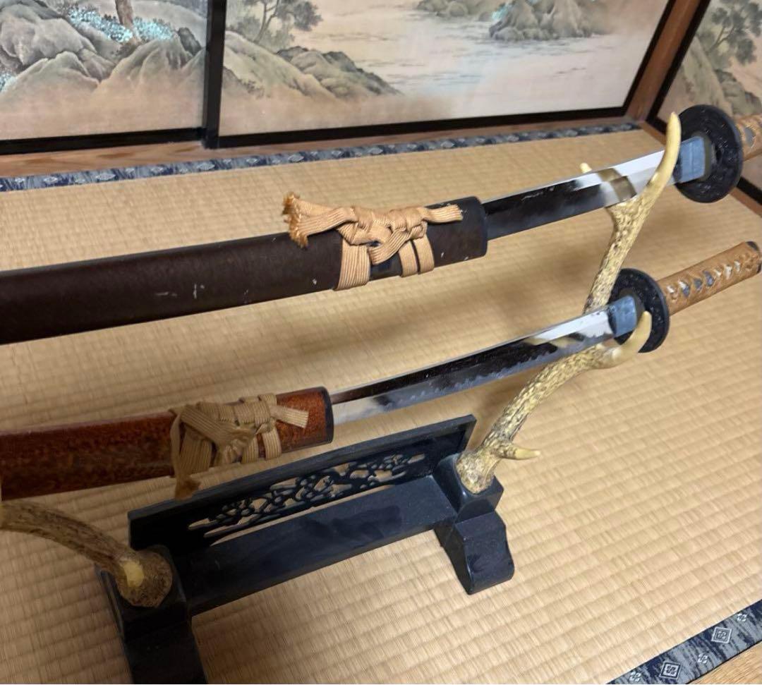 模造刀　刀装具　日本刀　居合刀　鹿の角 鹿角置台セット