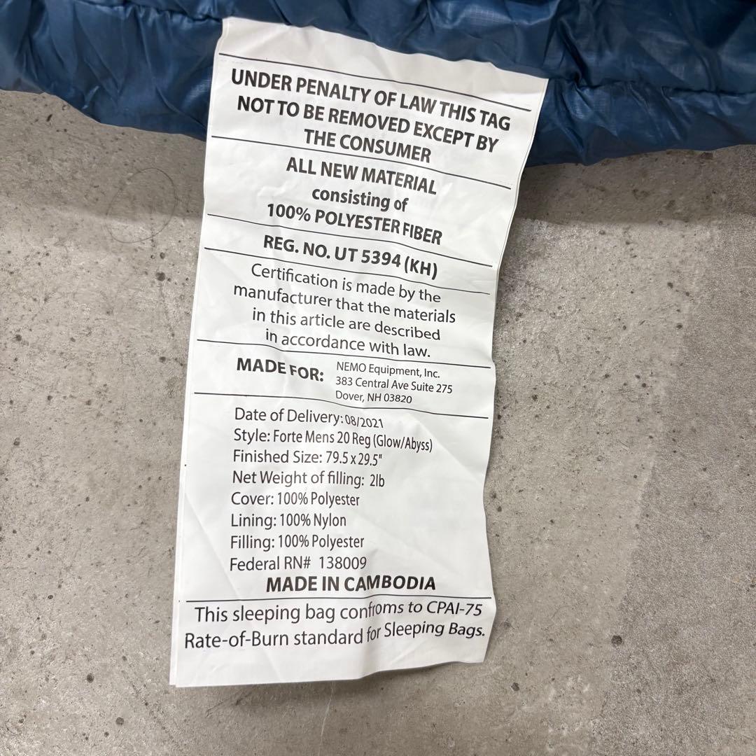 NEMO FORTE 20°F シュラフ　フォルテ20 ニーモ