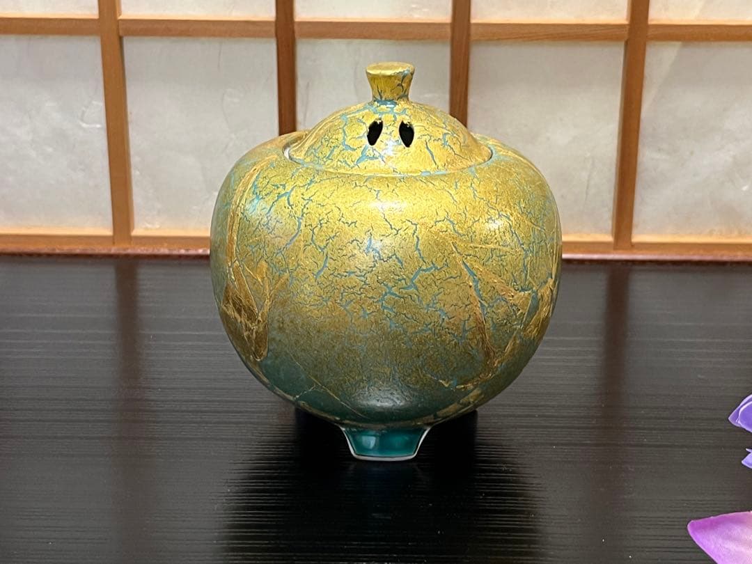 (ト9) 九谷焼 [北村 隆] 金彩香櫨　共箱　栞　美術工芸品　和モダン
