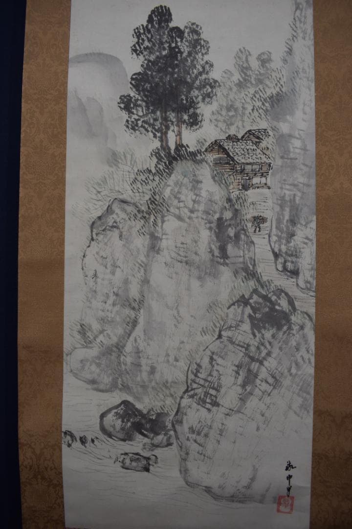 【真作】山田敬中/新山帰想図/山水人物図/掛軸☆宝船☆Z-464