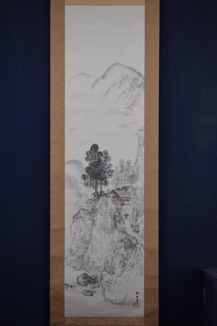 【真作】山田敬中/新山帰想図/山水人物図/掛軸☆宝船☆Z-464