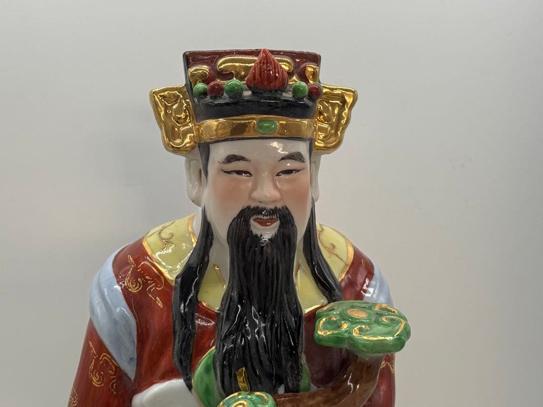 中国　景徳鎮製　色絵　禄星寿星像　送料込み251222