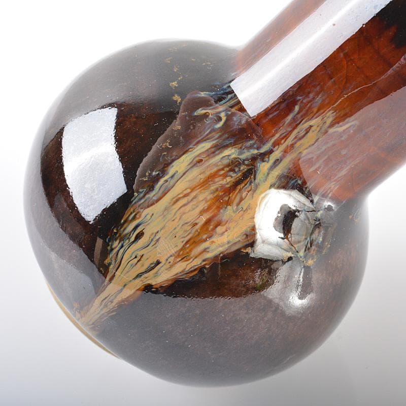 茶道具　京焼　清水焼　桶谷定一作　鶴首茶入　仕覆付　共箱　V　R6206