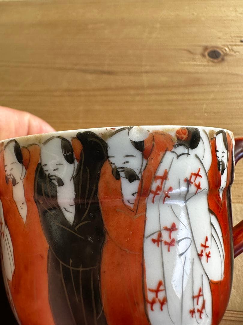 九谷焼6点セート，茶具，茶器，古九谷，百壽老人，赤繪，骨董，インテリア，九谷焼，