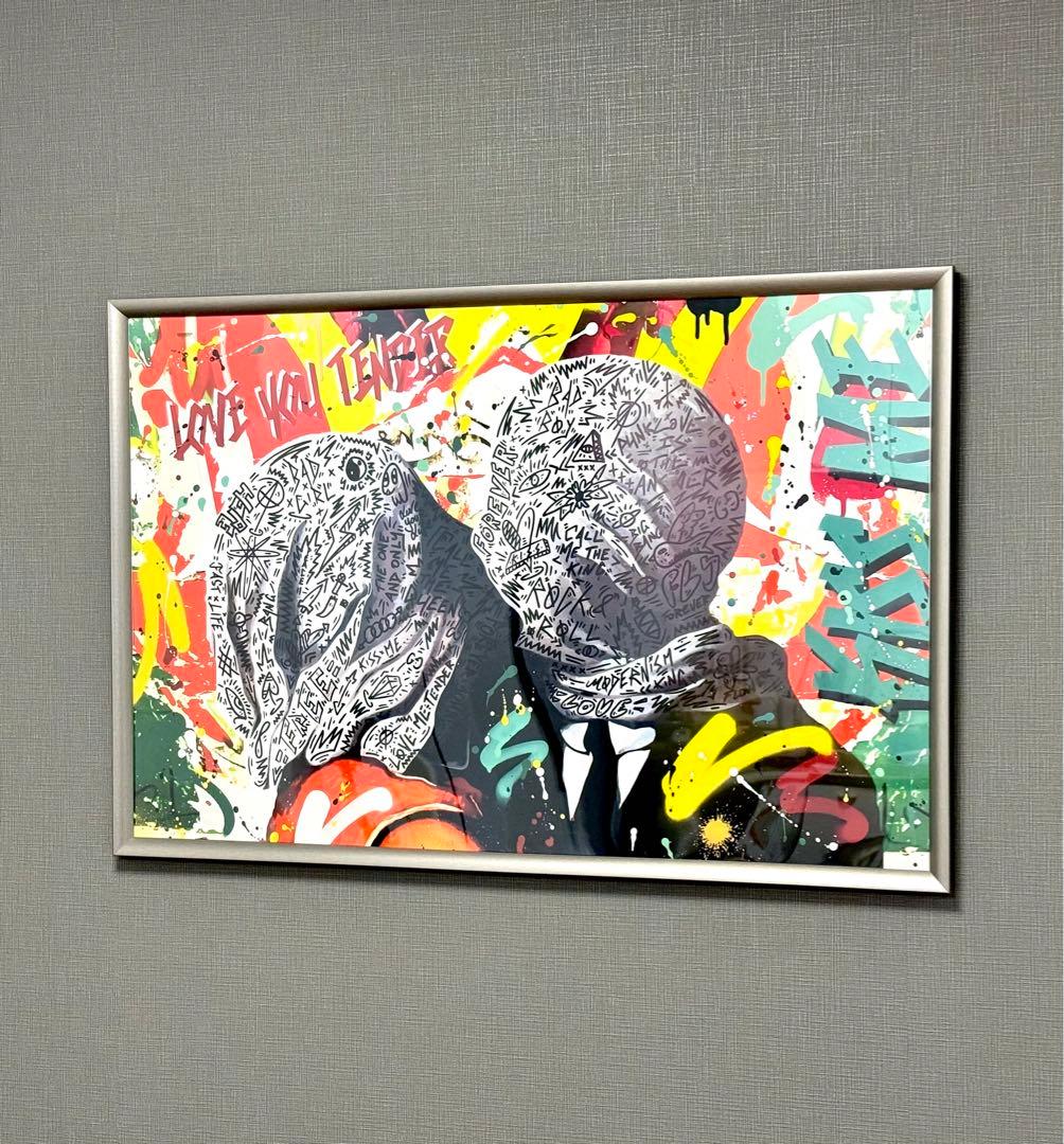 No.210フレーム付きキャンバスアート　マグリット　オマージュアート　恋人たち