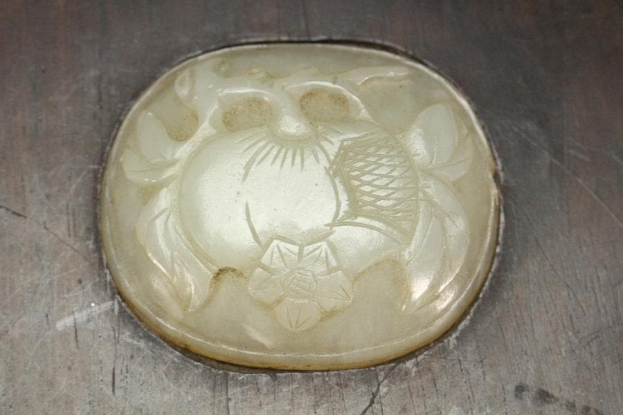 中国美術 古硯 端渓 白玉貼紫檀箱(K-LC732)