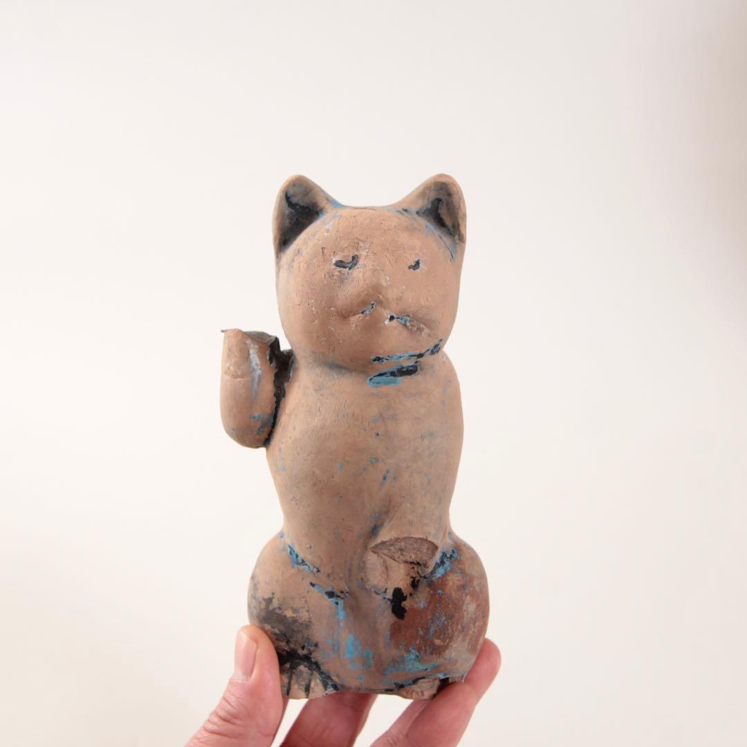 古い 土人形 招き猫 今戸焼？ 民芸 郷土人形 古道具 アンティーク