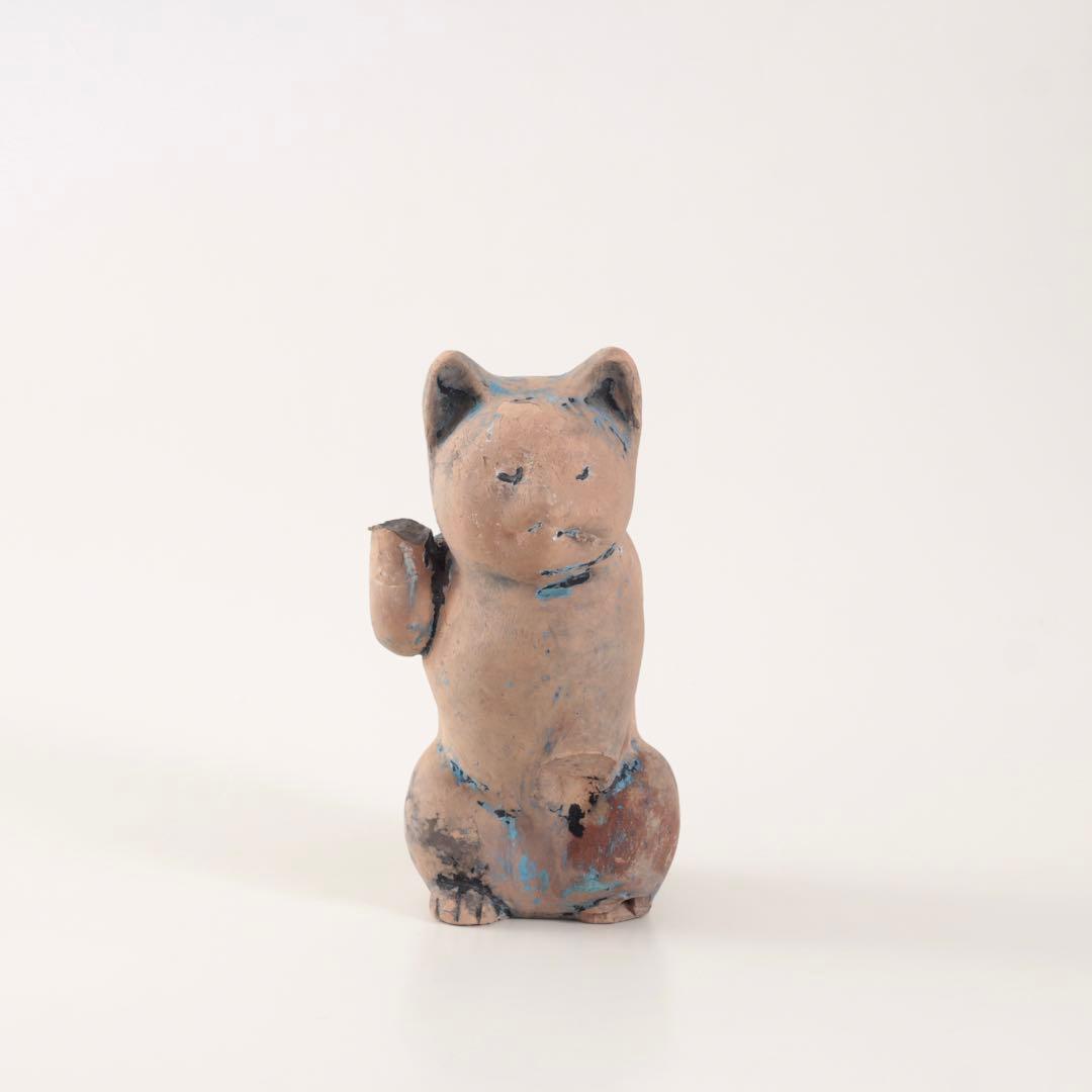 古い 土人形 招き猫 今戸焼？ 民芸 郷土人形 古道具 アンティーク