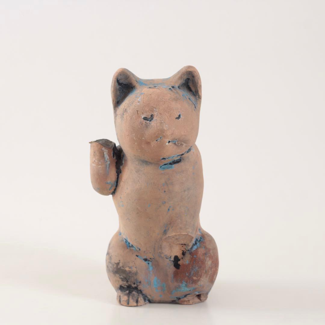 古い 土人形 招き猫 今戸焼？ 民芸 郷土人形 古道具 アンティーク