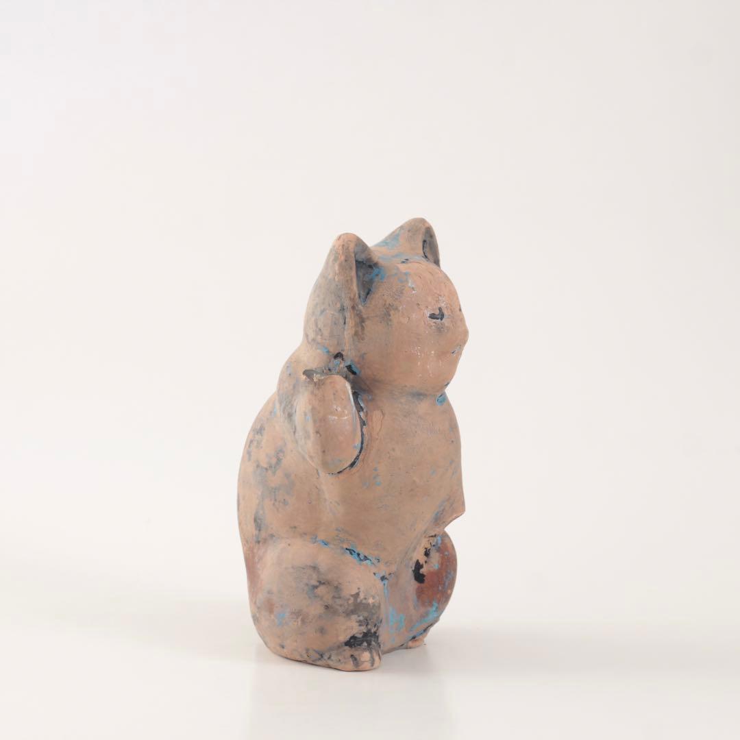 古い 土人形 招き猫 今戸焼？ 民芸 郷土人形 古道具 アンティーク