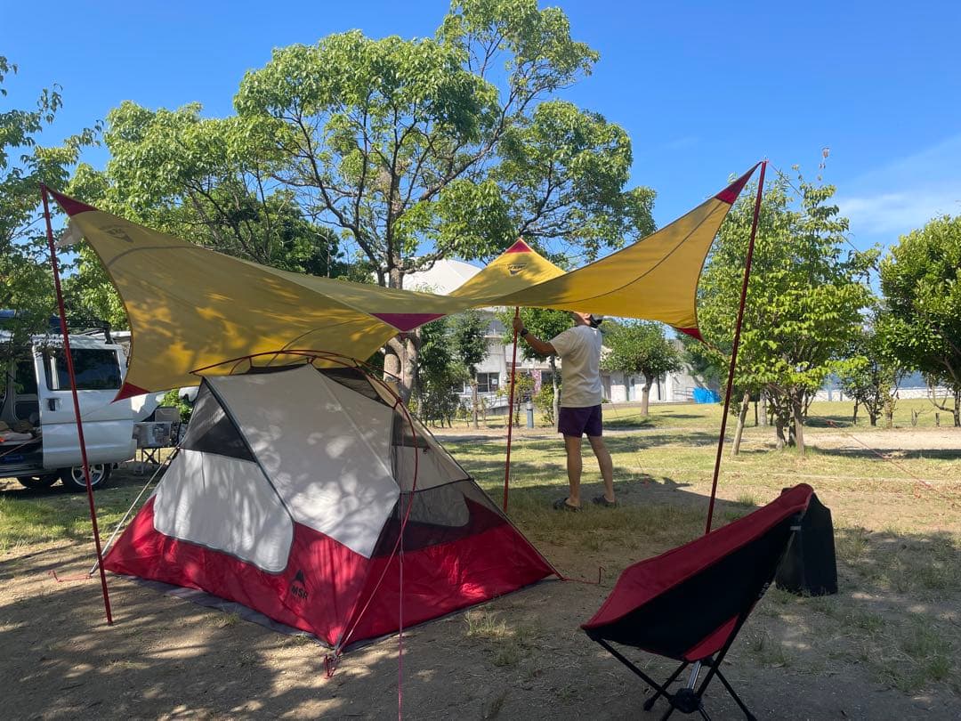 MSRエリクサー2とランデブー120タープセット アジャスタブルポール8ft付き