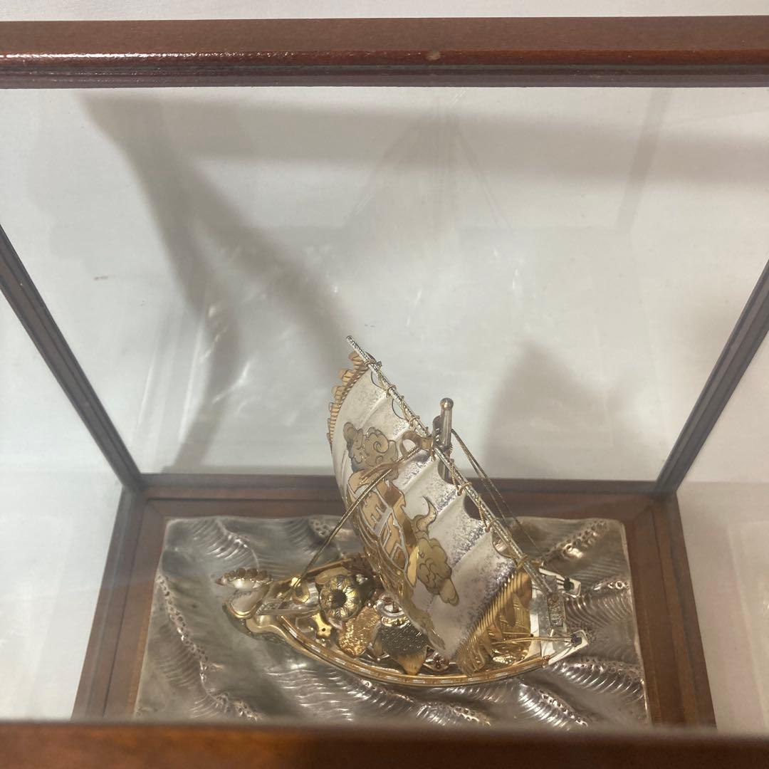 スターリング960製宝船の彫刻 ガラスケース付き関工芸141g 断捨離　大掃除