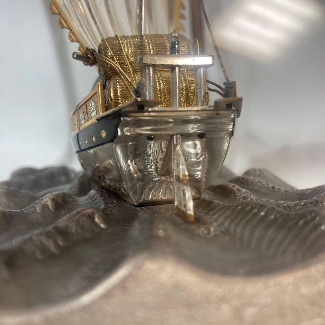 スターリング960製宝船の彫刻 ガラスケース付き関工芸141g 断捨離　大掃除