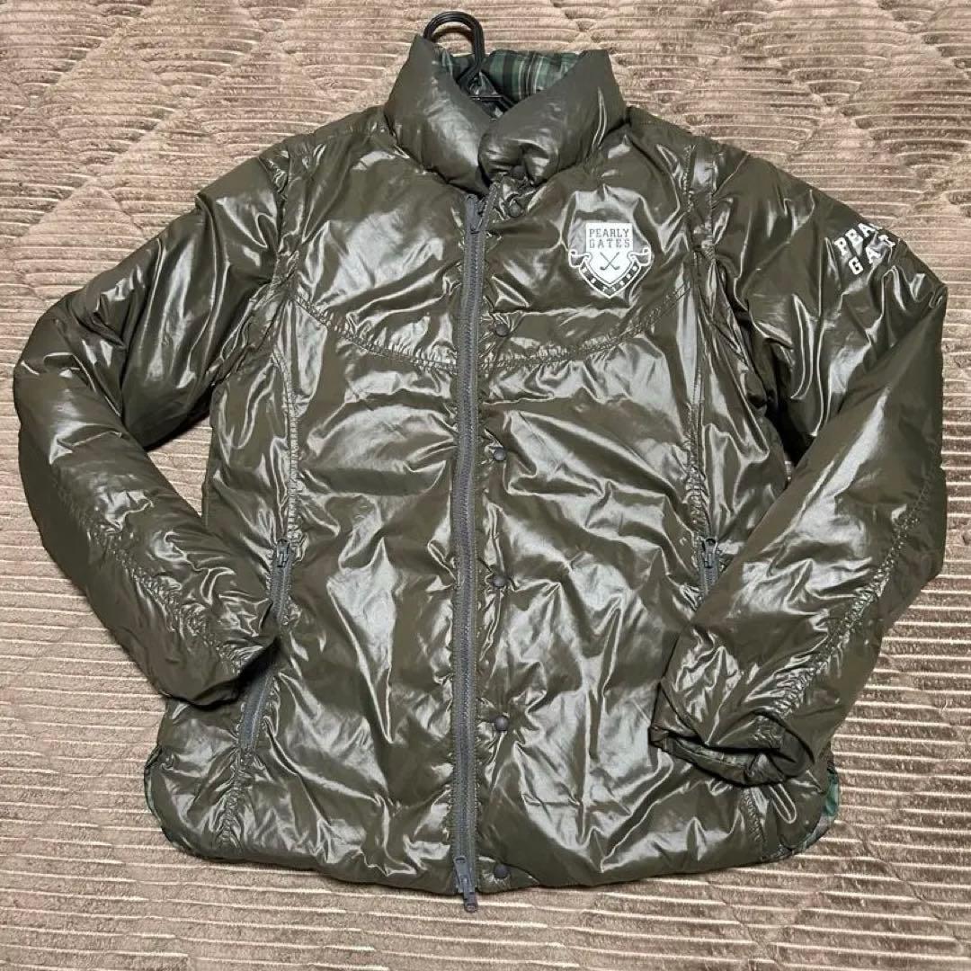 PEARLY GATES ダウンジャケット グリーン系チェック2