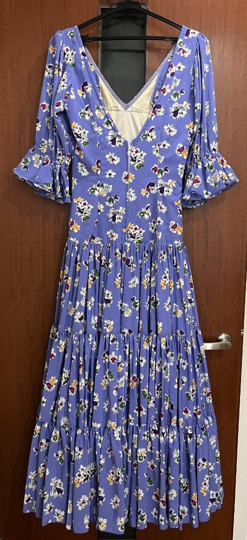 フラメンコ衣装 ワンピース ブルーパープル 花柄 裏ペチコート