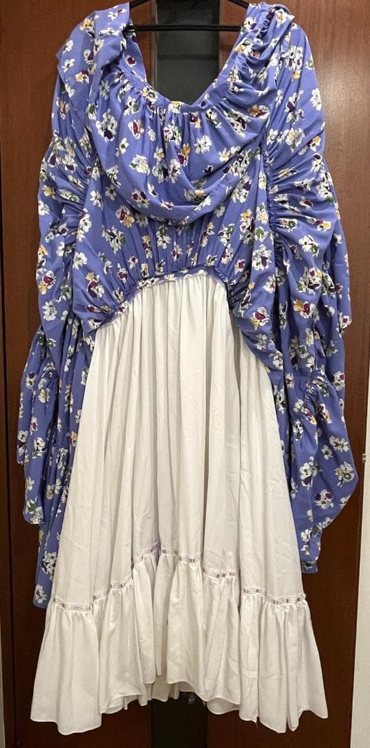 フラメンコ衣装 ワンピース ブルーパープル 花柄 裏ペチコート