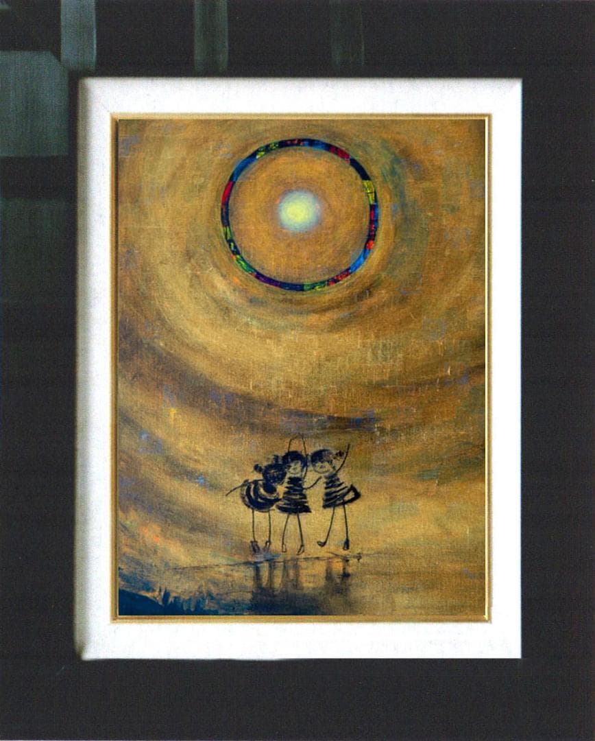 油絵 菅家令子 絵 絵画インテリア額付(銀) F4-081014 可愛い子供たち