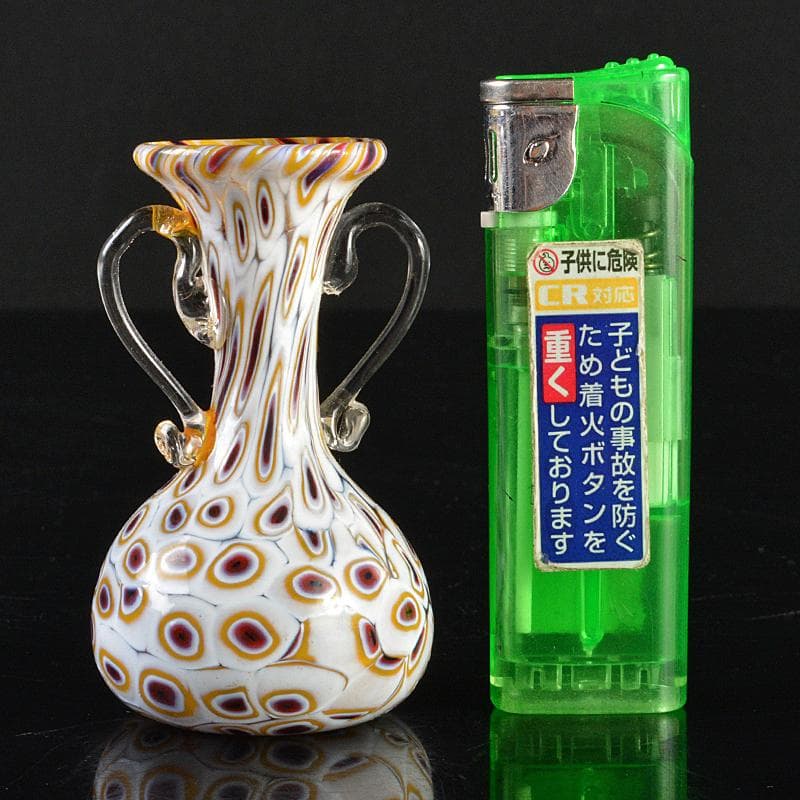 アンティーク　工芸ガラス　双耳小瓶　一輪挿　花瓶　V　R5850