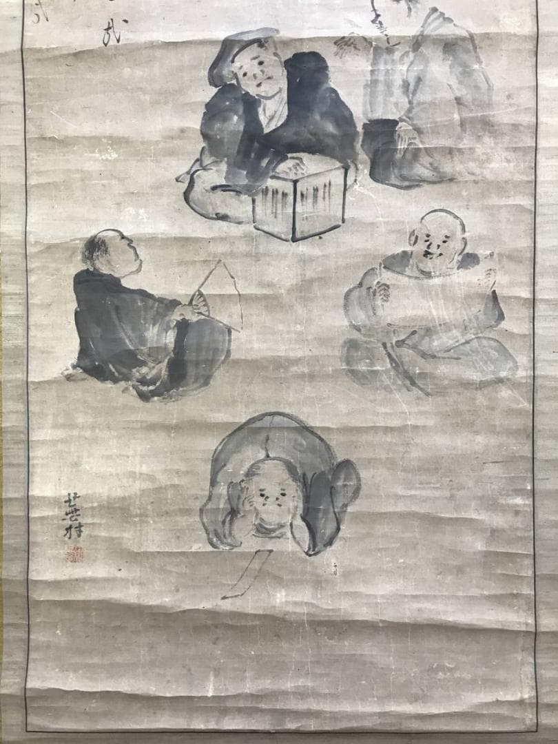 【模写】与謝蕪村外合作/人物俳句合作/人物図/掛軸/名家伝来/AD-790