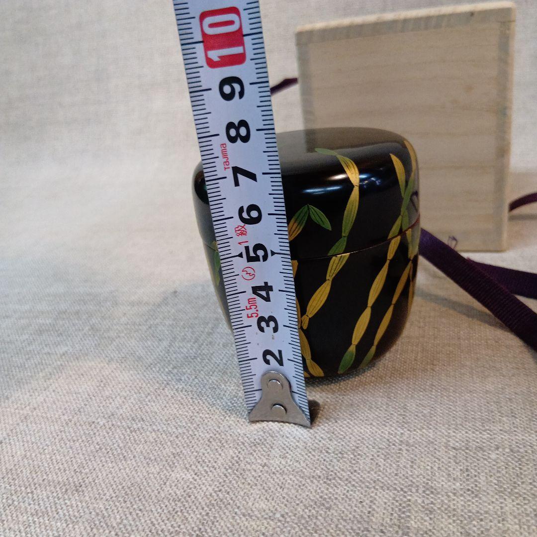 竹模様の黒い茶道具棗　未使用長期保管品　黒内朱 木賊