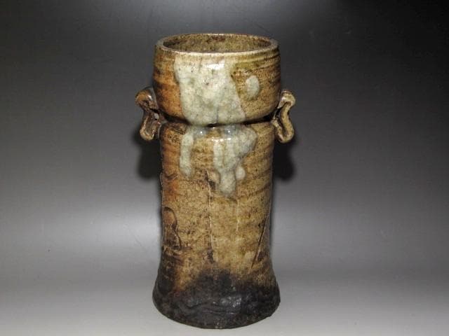 古伊賀花入「苔塔」裏千家鵬雲斎花押・本阿弥常政鑑定書付き☆ｚ898