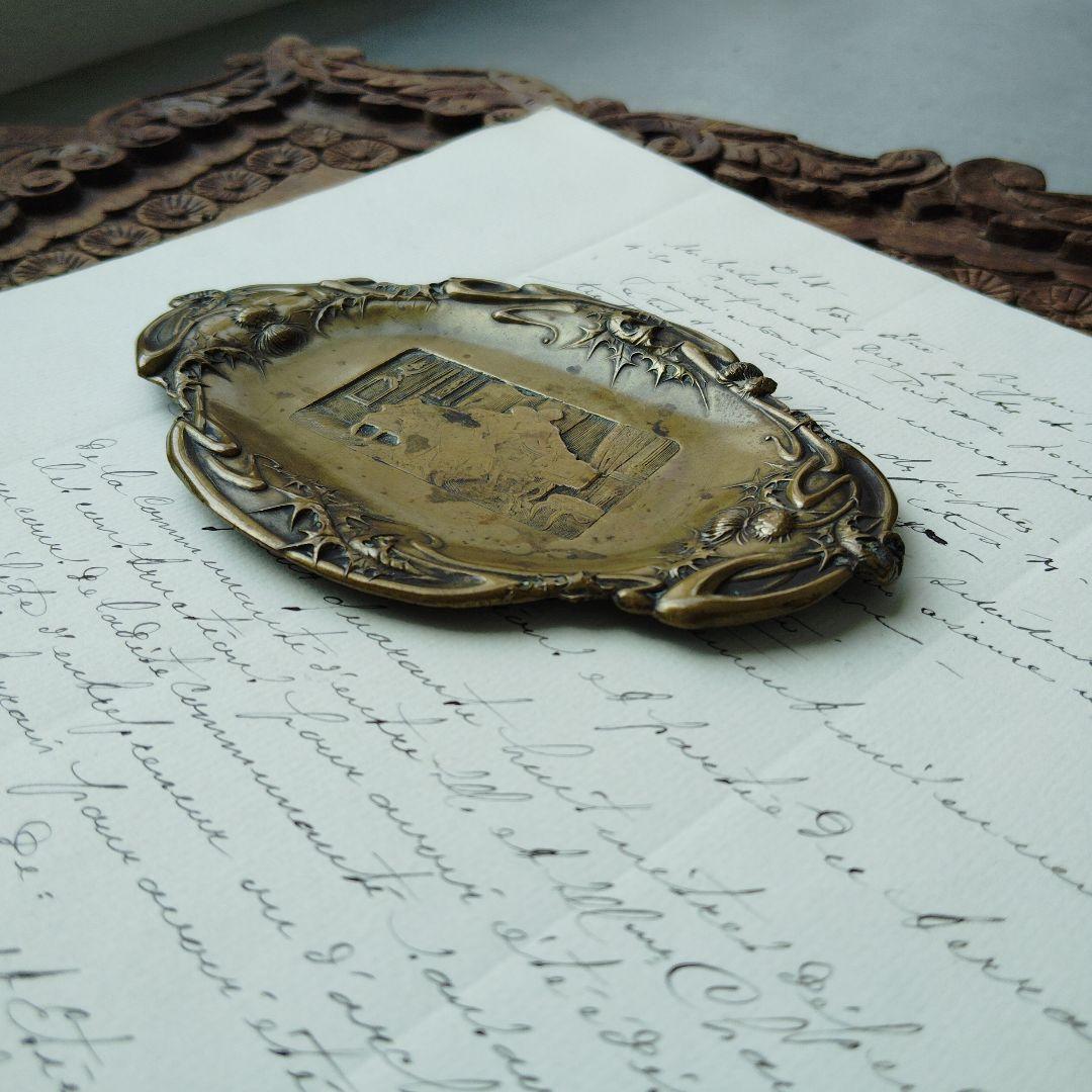 フランス蚤の市　真鍮製プレート　アールヌーボー様式　トレイ　インテリア雑貨