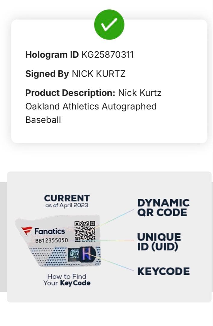 ニックカーツnick z MLB サイン入りボール Fanatics