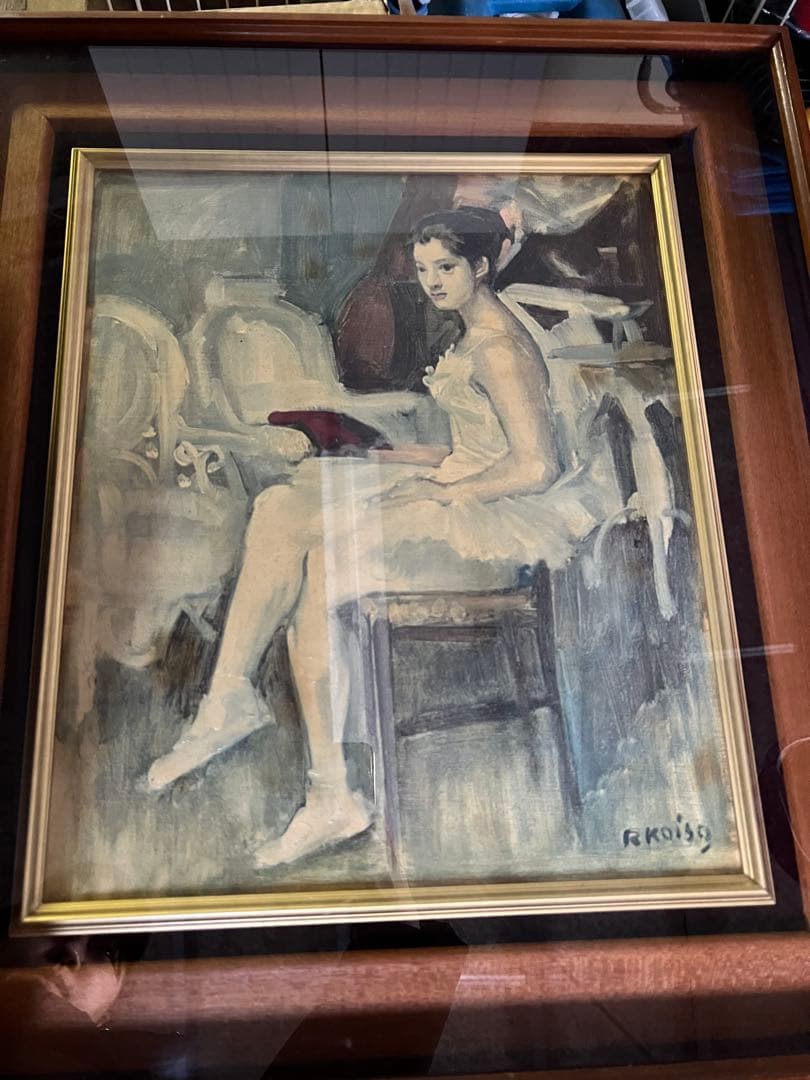 F. Koising バレリーナ 油彩画 約40x50cm