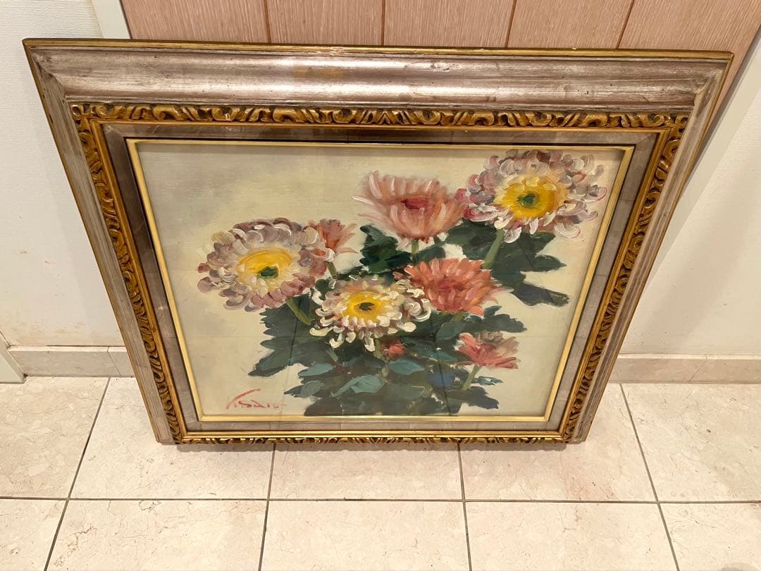 油彩画 花 金の額縁