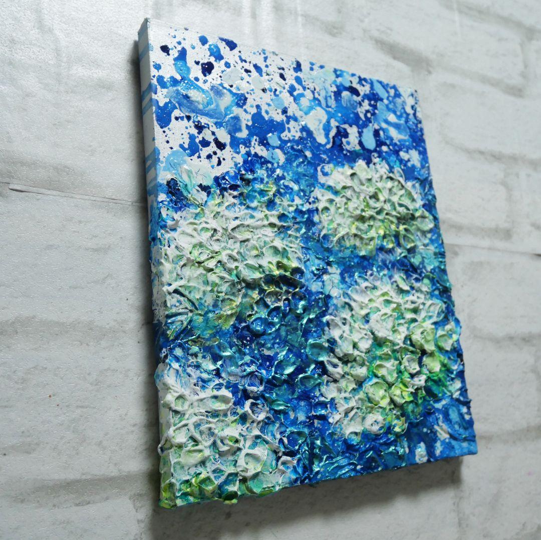 油絵 油彩 油彩画 絵 絵画【梅雨の水たまり白い紫陽花】