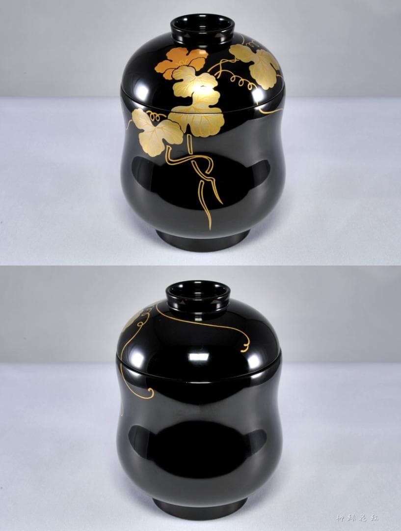 静峰 輪島塗 瓢箪形 瓢蒔絵 内銀溜 箸洗 五 共箱 懐石道具