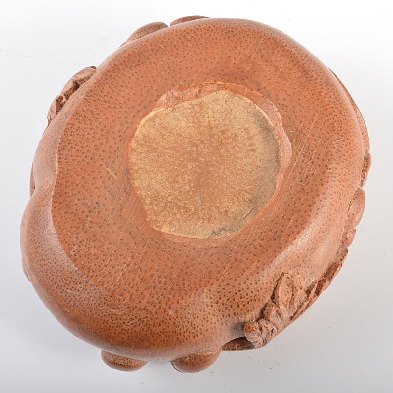 中国　竹根彫刻　瓢箪文　水孟　筆洗　M　R6244E