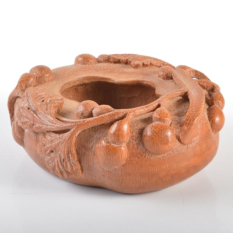 中国　竹根彫刻　瓢箪文　水孟　筆洗　M　R6244E