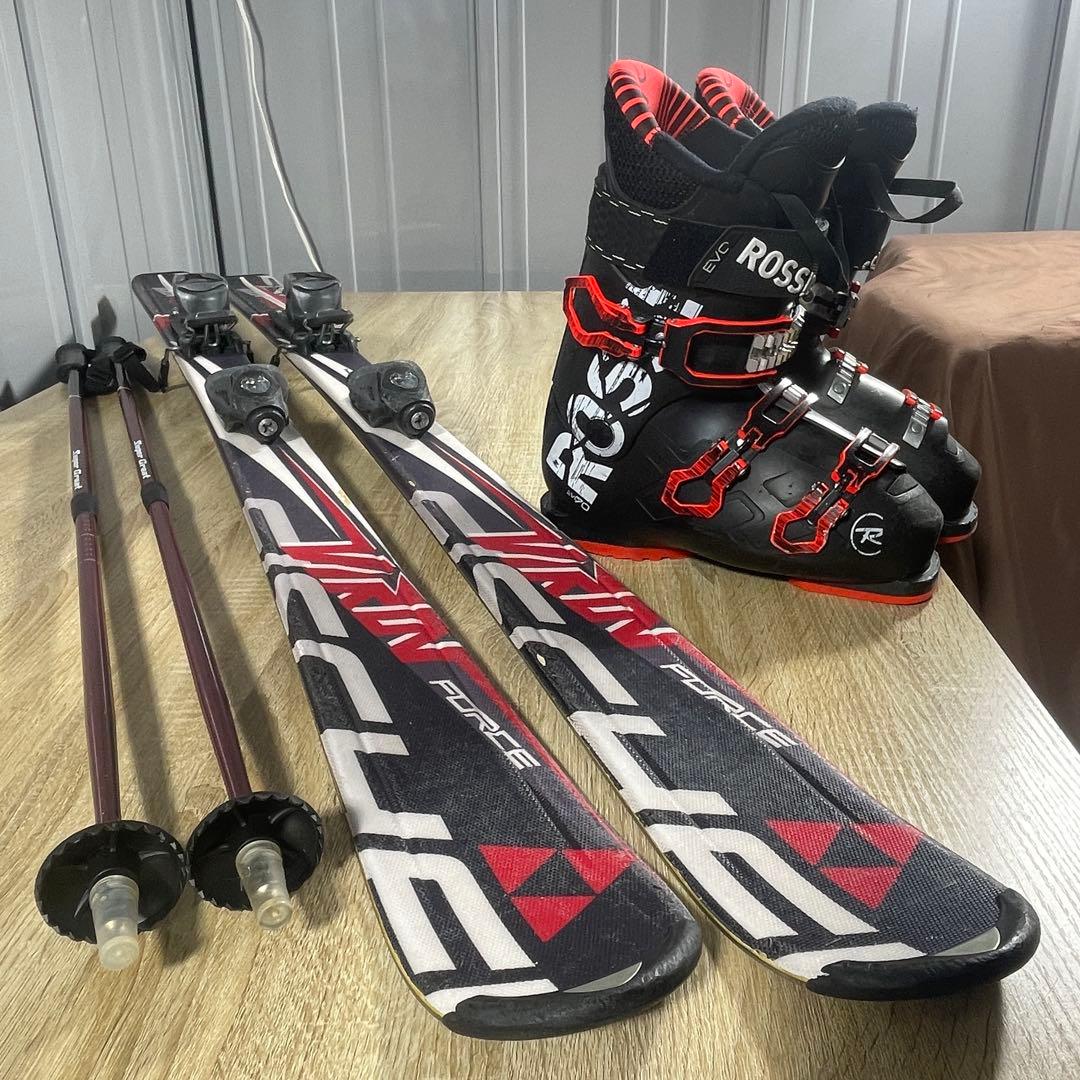 FISCHER150cm ROSSIGNOL24.5cmストック付きスキーセット