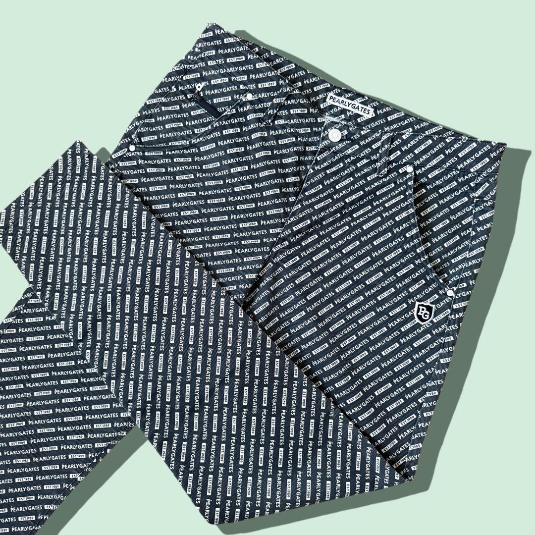 パーリーゲイツ　パンツ　総柄　L〜XL相当　紺　ネイビー　白　コットン素材　5