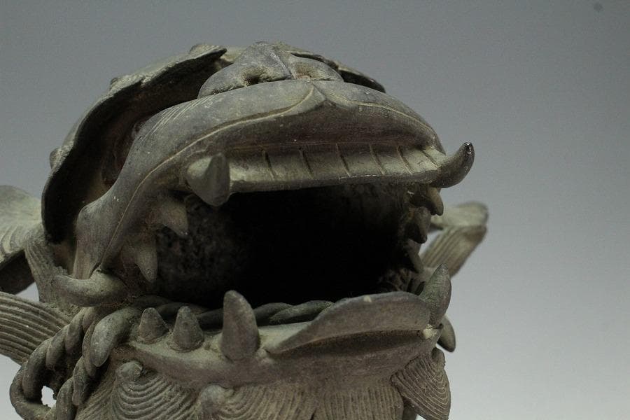 古銅 獅子 香炉 置物 時代物 骨董(K-YC451)